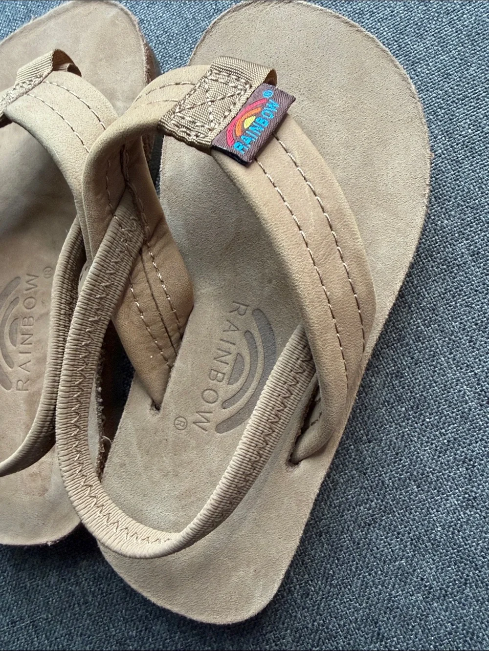 Rainbow Sandals Kids Leather Slingback Flip Flops Tan Size 7/8